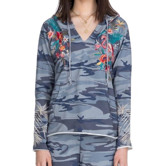 Johnny Was Nohea French Terry Raw Edge Hoodie Indigo Camo - J11321-1